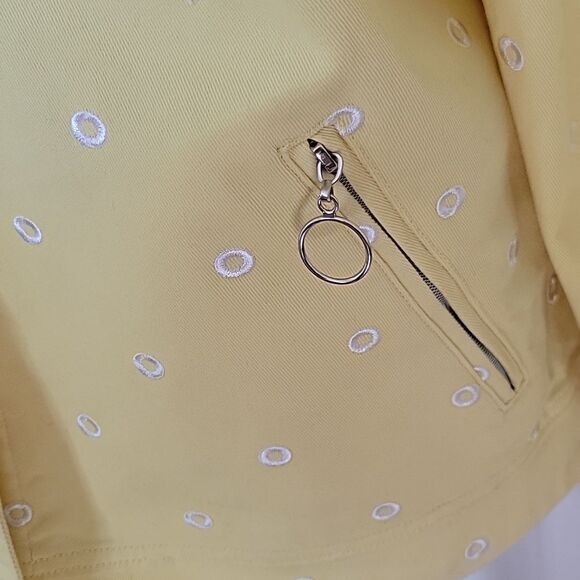 YELLOW Denim Jacket with White Embroidery Size Medium - Picture 4 of 12